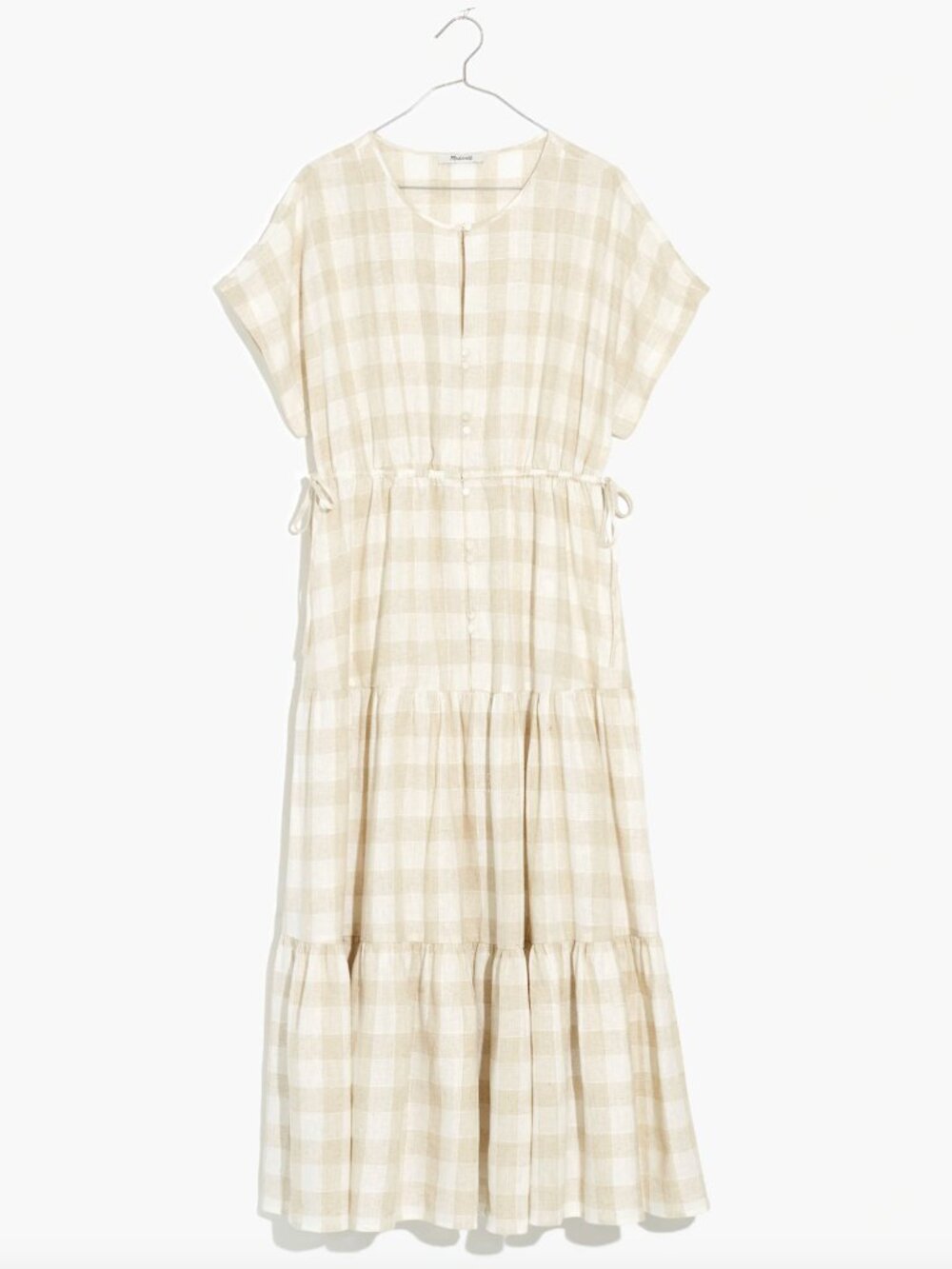 Madewell Button Front Tiered Midi Dress Undyed Gingham Edition